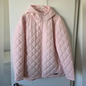 Lands End Quilted Hooded Puffer Jacket - Light Pink (Size Large TALL)